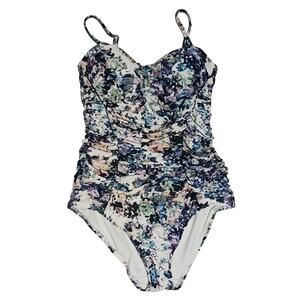 Badgley Mischa Fiona Shirred Bandeau one Piece Swimsuit Floral SZ 8 Padded bra